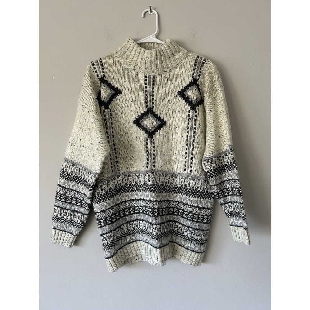Fabrizio Vintage Wool Blend Grandpa Nordic Fair Isle Mock Neck Sweater Size M